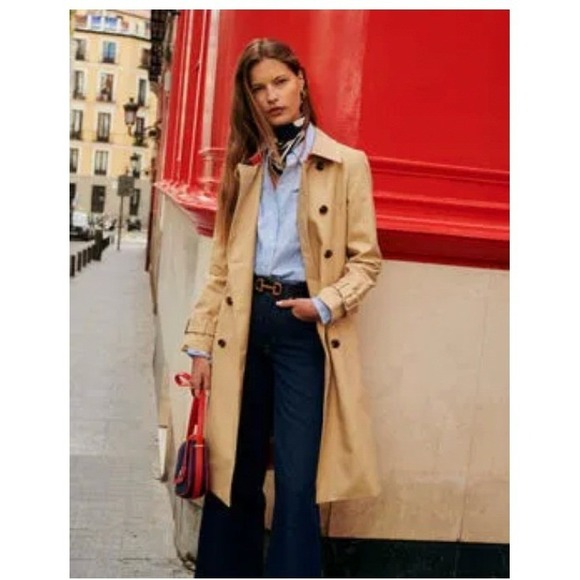 Boden Colorblock Trench Coat Double Breasted Belted Jacket | Size 10P - Picture 5 of 6